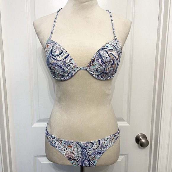 Victoria's Secret Other - Victoria Secrets Bikini Set- 34B Padded Top- Small‎ Bottom- Blue Purple Paisley
